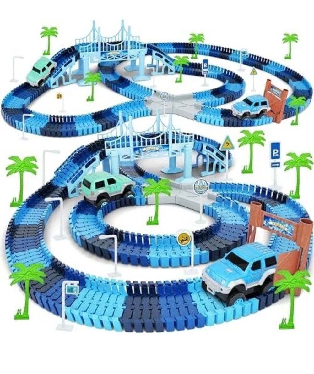 ToyK Frozen 269-Piece Flexible Race Track Set, 2 Battery-Powered Cars Ages 3+